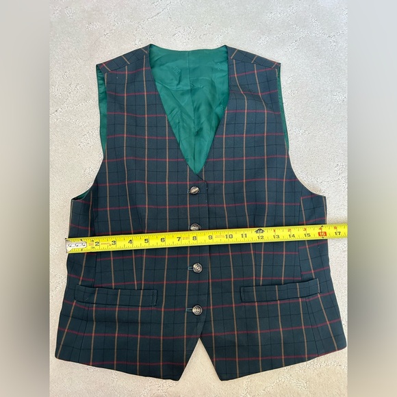 Womens vintage Dark Green Plaid Waistcoat Size S DAKS London made In Japan Wool - Picture 11 of 12